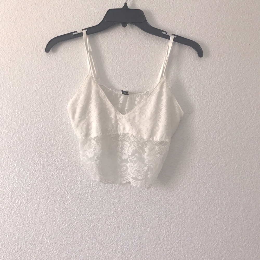 Womens Medium Halter Bralette Lace Long Line White
